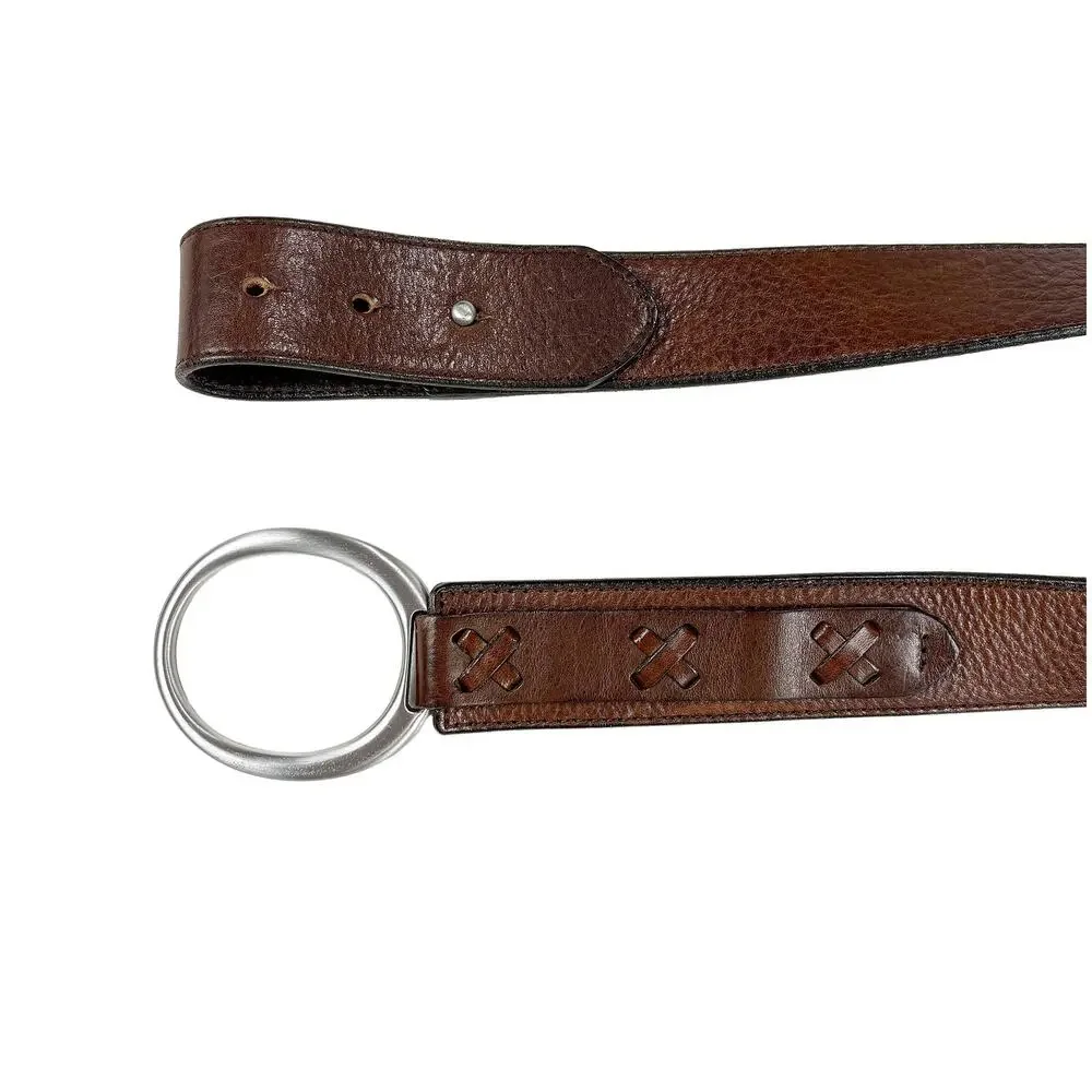 Eddie Bauer Leather Ring Belt Women S Brown Silver 2010 USA Boho Western Cowgirl